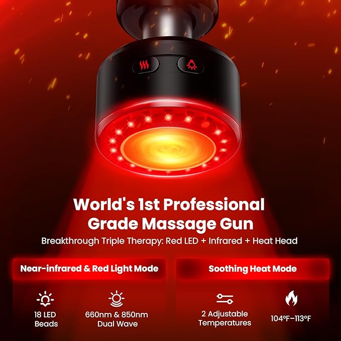 BOB AND BRAD D6 Ultra Massage Gun with Infrared Light, Deep Tissue Percussion Massager Gun with 16mm Amplitude, Professional Muscle Massager for Athletes, Electric Handheld Massager