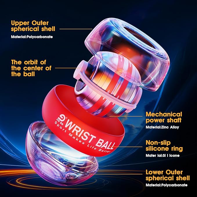 Wrist Trainer Ball Auto-Start Gyroscopic Forearm Exerciser Gyro Ball for Strengthen Arms, Fingers, Grip and Muscles