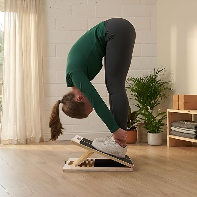 Portable Wooden Slant Board for Calf Stretching with Resistance Bands, Adjustable 300 Lbs Weight Capacity Incline Board for Calf Stretcher, Calf Stretch Board for Knees Ankle Heel Feet Leg