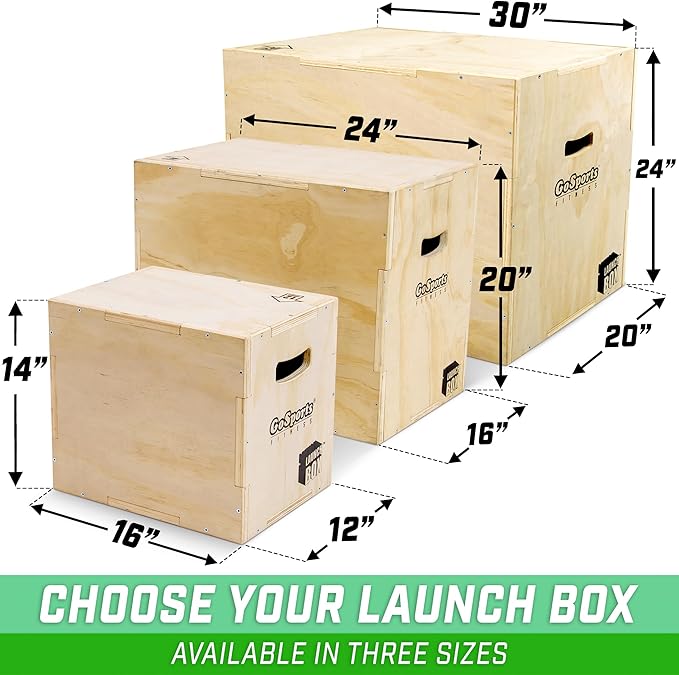 GoSports Fitness 3-in-1 Plyo Jump Box - Small, Standard, or XL - Launch Box Exercises for All Skill Levels