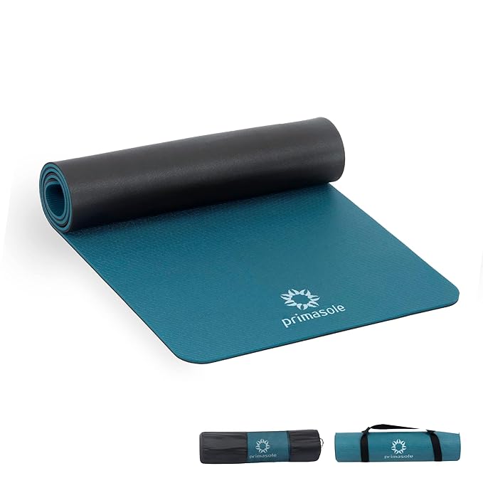 Primasole PER Eco-Friendly 2-Color Yoga Mat (0.4") - Secure Grip for Yoga, Pilates, Gym, Tear-Resistant, Portable w/Strap & Bag, 68x24" Forest Green/Black, All Levels,Easy to Clean