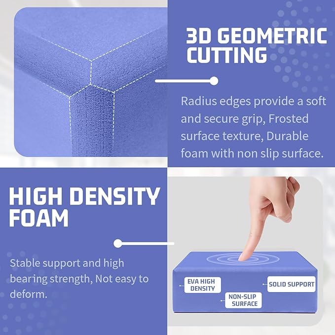2 Pack 3"x6"x9" EVA Foam Yoga Block Supportive Latex-Free, Non-Slip Exercise Blocks for Pilates, Meditation, Balance, Stretching and Deep Poses