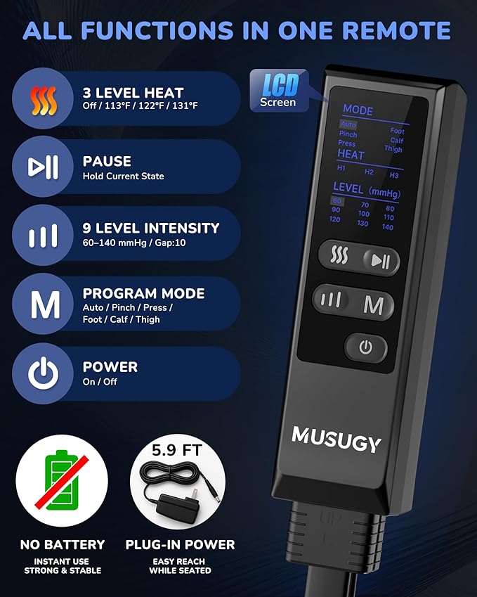 Leg Massager with Heat and Compression : Sequential Compression Boots with 6 Modes,9 Intensity and 3 Heat for Circulation and Pain Relief - Christmas Birthday for Mom, Dad, Athletes, Gym
