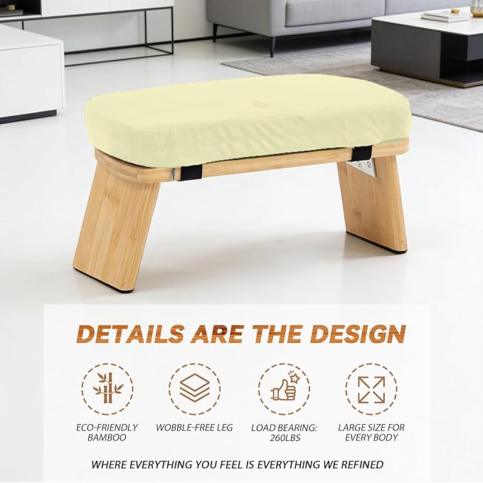 Meditation Bench, Bamboo Meditation Stool, Folding Kneeling Meditation Bench, Seiza Prayer Bench (Beige)