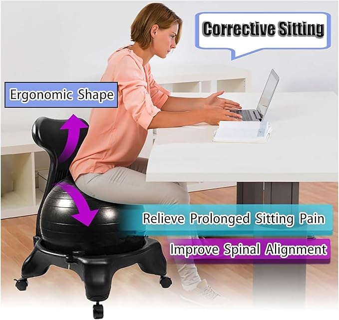 Yoga Ball Chair,Yoga Ball，Exercise Ball, Yoga Ball Chair Office Desk Chair with Anti Burst Ball Balance Ball Chair for Home Gym Ergonomic Exercise Ball Seat for Back Pain