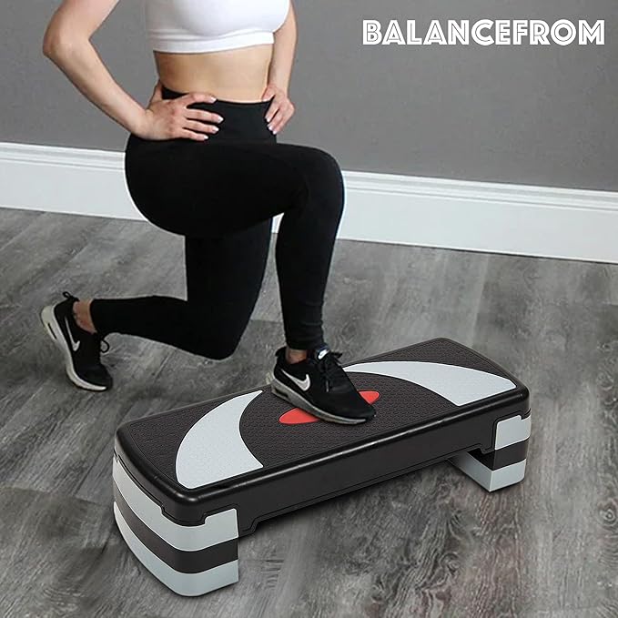 BalanceFrom Aerobic Step Platform Trainer with Adjustable 3-Level Risers, 400 Pound Weight Capacity – Non-Slip Exercise Stepper for Cardio, Strength, and Fitness Workouts at Home or Gym