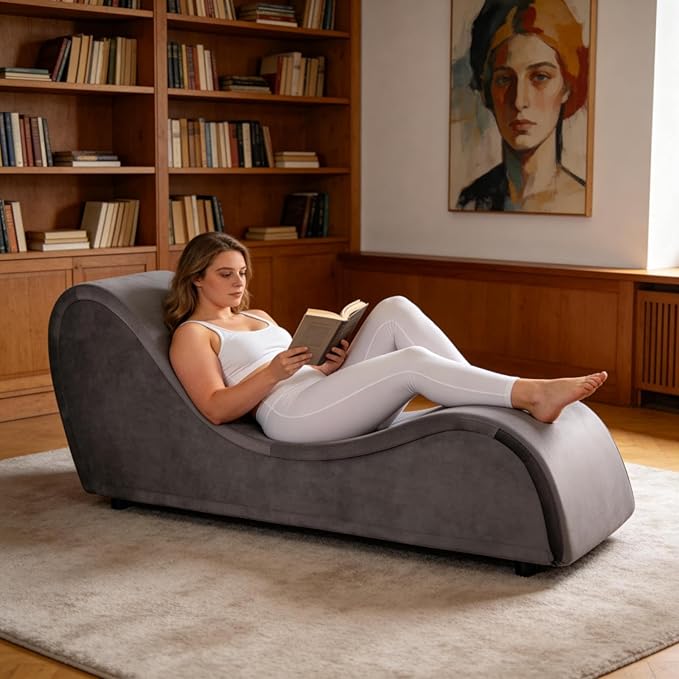 Curved Lounge Bench Chair for, Relaxing, Chaise Chairs with Removable Cover, Metal Frame (Dark Gray Velvet)