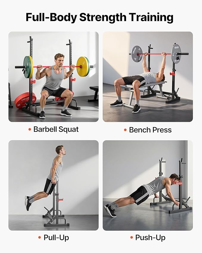 VEVOR Power Cage Squat Rack, Home Gym Power Rack with Adjustable Height & Width, 550LBS Strength Training Workout Equipment with Barbell Storage Racks & J-Hooks for Bench Press, Squat, Weight Lifting