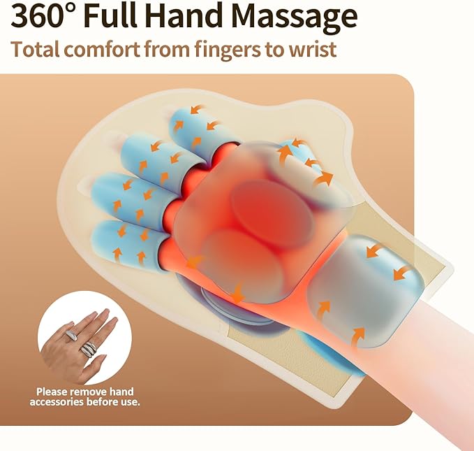 Comfytemp Hand Massager with Heat and Compression, Birthday Gift for Dad Mom Men Women, Portable Heated Glove for Fingers, Palm, Rechargeable Cordless Wrist Massage for Arthritis, Carpal Tunnel Relief