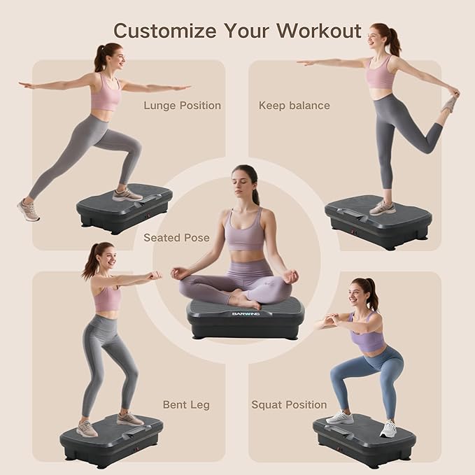 BARWING Vibration Plate Exercise Machine for Lymphatic Drainage Vibrating Power Plate Vibration Platform Shaker Whole Body Plates for Weight Loss with Fitness Resistance Bands 300 LBS Capacity