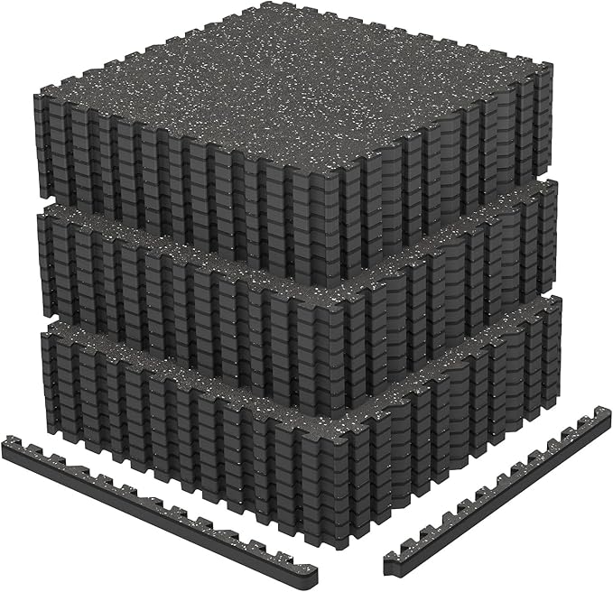 AIRHOP 0.79in Thick 96 Sq Ft Exercise Equipment Mats, 24 Tiles Upgraded Rubber Top with High Density EVA Foam, Large Interlocking Puzzle Gym Flooring for Home Gym, Heavy Weight Workout,Black & White