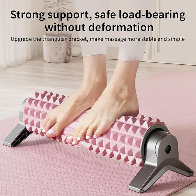 New Upgrade Bracket Foam Roller with Stand for Back Leg Pain, 21 Inch Firm Deep Tissue Muscle Massager for Sore Muscles (Pink)