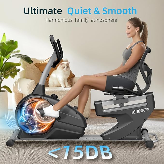 Recumbent Exercise Bike, Recumbent Stationary Bike for Home,Quiet Recumbent Stationary Bikes for Adults & Seniors, 8-Level Resistance, Supports 350LBS, Magnetic Recumbent Bike with Smart APP, LCD Monitor, Heart Rate Handle