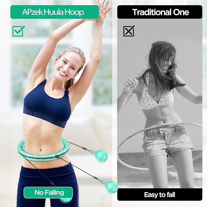 Weighted Exercise Hoop Plus Size, 32 Detachable Knots for Adults & Beginners, 2 in 1 Abdomen Fitness Massage Non Fall Smart Hooola Hoop with Auto Spinning Ball