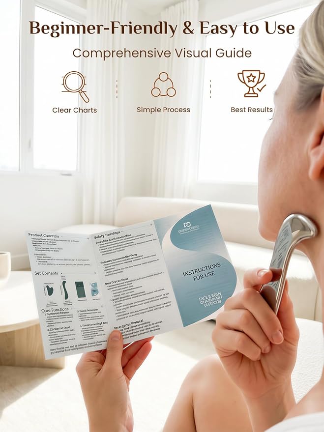 Rena Chris Gua Sha & Muscle Scraper Tool, Stainless Steel Face & Body Gua Sha Set for Lymphatic Drainage & Deep Tissue Massage, Travel Pouch & Guide Included (2-Piece Kit)
