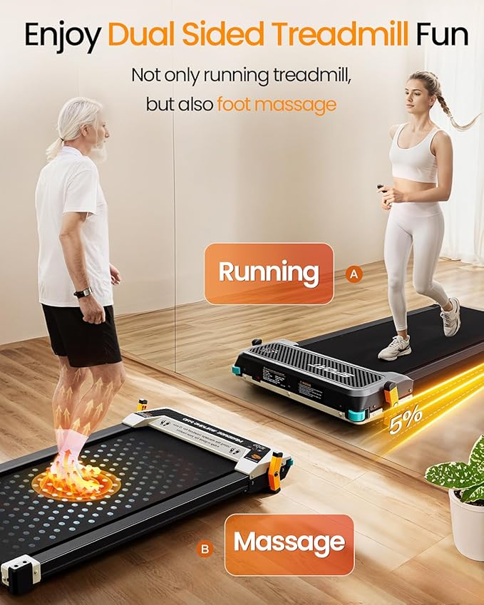 AKLUER Walking Pad with Incline - Dual-Sided 2 in 1 Under Desk Treadmill with Shiatsu Foot Massager, 330LBs Walking Pad Treadmills for Home and Office, LED Display and Remote Control