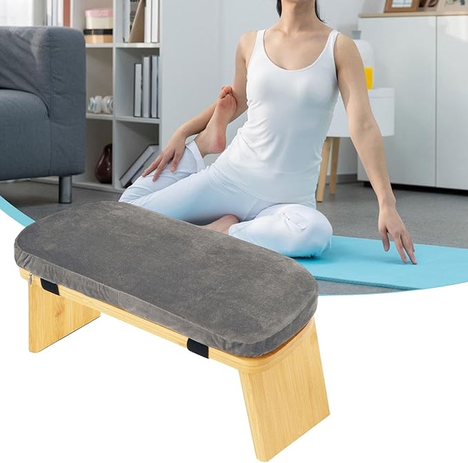 Meditation Bench, Kneeling Stool Chair with Soft Cushion for Extended Practice Folding Wood Prayer Bench, Prayer Stool, Gray