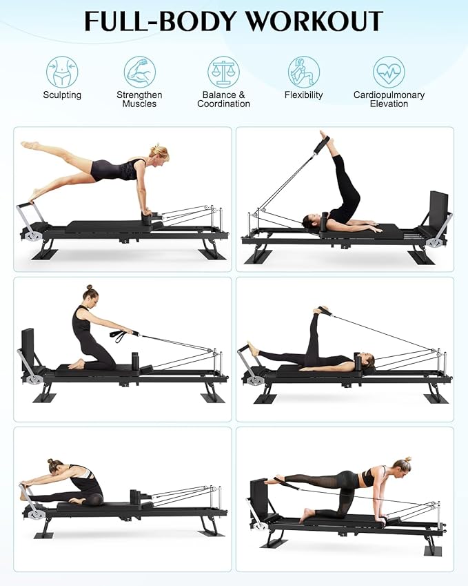 91.3" Pilates Reformer Foldable, TYRSEN Adjustable Pilates Machine, Springs and Cords Dual Resistance Customizable, Longer Smooth Rail, Jump Board, Full-Body Workout Equipment Home Use, Up to 400 lbs