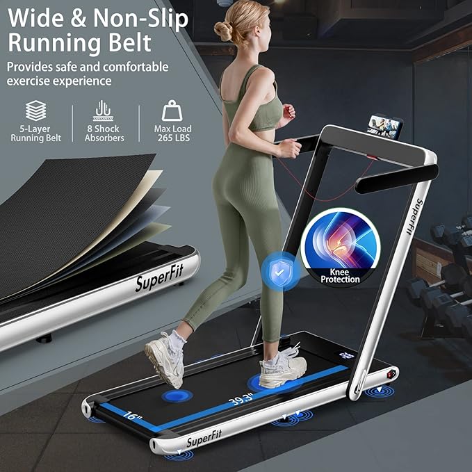 Goplus 2 in 1 Folding Treadmill, 2.25HP Superfit Under Desk Electric Treadmill, Installation-Free with Remote Control, APP Control and LED Display, Walking Jogging for Home Office