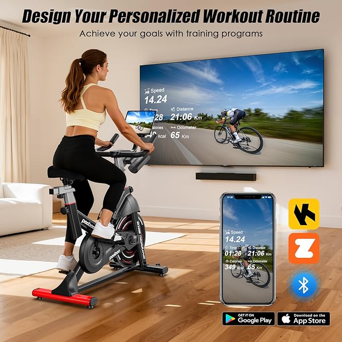 pooboo Exercise Bike, Adjustable Magnetic/Brake Pad Resistance Silent Belt Drive, Indoor Cycling Bike for Home Cardio, Fitness Stationary Bike with 350lbs/300lbs Weight Capacity &Upgraded Version Seat Solid Build 1