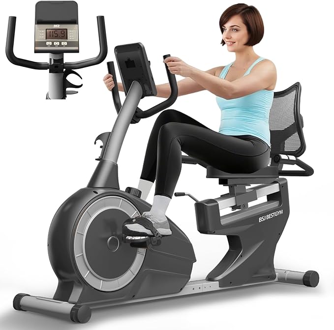 Recumbent Exercise Bike, Recumbent Stationary Bike for Home,Quiet Recumbent Stationary Bikes for Adults & Seniors, 8-Level Resistance, Supports 350LBS, Magnetic Recumbent Bike with Smart APP, LCD Monitor, Heart Rate Handle