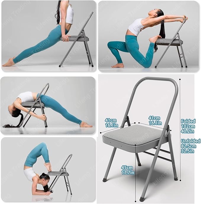 Foldable Yoga Auxiliary Chair for Adults Backless Yoga Chair Portable Curved Chaise LoungeChair forYoga YogaAuxiliaryChair with Anti Slip Foot Pads for Stretching Balance Training(Purple)