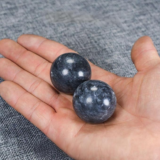 Traditional Chinese Baoding Balls, Marble Health Exercise Stress Relief Balls, Dark Grey, 2-Piece Set (Dark Grey, Small-1.38")