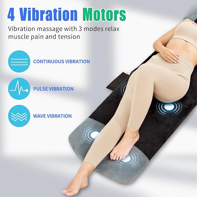 Full Body Massage Mat, Back Massager for Pain Relief Deep Tissue, 3D Shiatsu Neck and Back Massager with Heat, 3D Lumbar Traction & Relaxation, 4 Vibrating Motors, Massage Pad for Bed, Fit 5'1-6'2