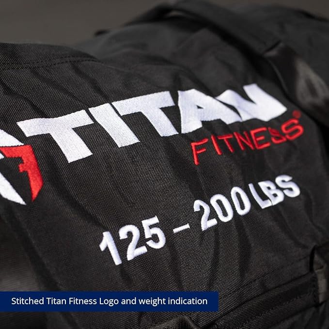 Titan Fitness 125-200 LB PRO Strongman Sandbags, Double Layer, 1050D Cordura, Black, Carry Home Gym Training