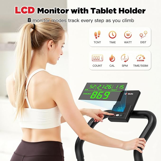 Stair Climber Machine for Home, 8-Level Adjustable Resistance Up to 77 LBS, Compact Folding Cardio Stair Stepper with 3-Level Incline & Pedal Angles, 350 LBS Capacity, 19'' Extended Stride