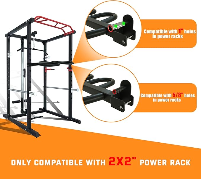 Dip Bar Attachment for 2"x2" Squat Rack, Heavy Duty Power Rack Attachment with 5/8" or 1" Hole