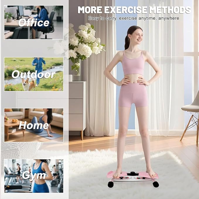 Waist Twisting Machine, Waist Twister with Drawstring, Multifunctional Magnetic Balance Board Body Shaping Twister Exercise for Women Weight Loss/Cardio ExercisePink,12x53x33cm