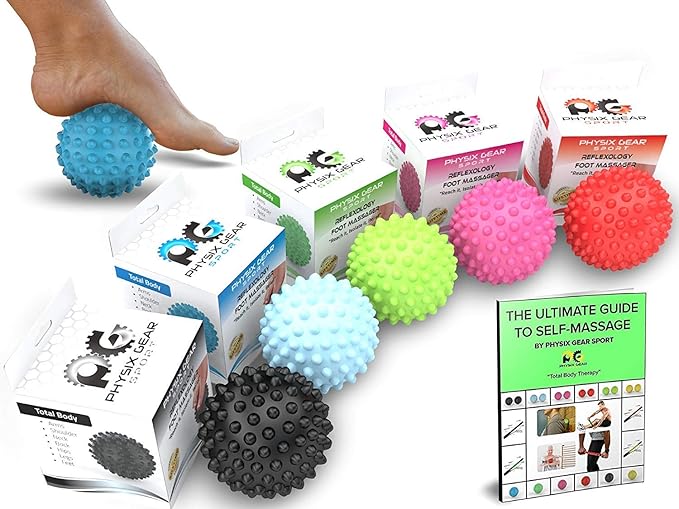 Spiky Massage Ball - Foot Massage Ball, Trigger Point Ball, Plantar Fasciitis Ball Massager, Physical Therapy Deep Tissue Myofascial Release Massage Tools for Yoga, Workout, Muscle Rehab (Blue)