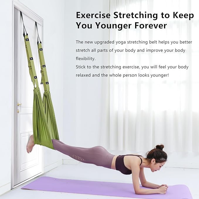 Yoga Stretching Strap, Leg Waist Back Bend Auxiliary Yoga Stretch Band, Upgraded Version with Door Anchor 2 Resistance Rope Stretch Strap Inversion Trainer for Pilates Dance Aerial Yoga Fitness