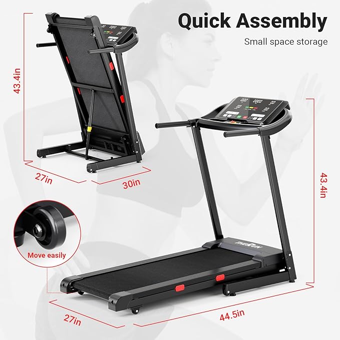 THERUN Incline Treadmill, 0-12% Incline Treadmill for Running and Walking, 300 lbs Weight Capacity, Wide Belt,3.0HP,18" LED Screen, 2 Layers Shock-Absorbing Red