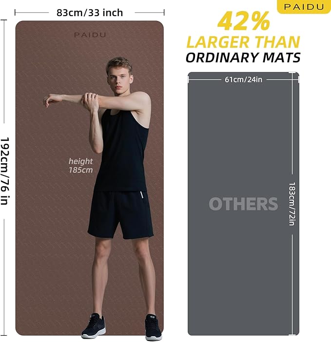 Extra Long Wide Yoga Mat 76"x33"x2/5 Inch - Non Slip Thick Exercise Mat for Home Gym, Yoga, Pilates & Workouts