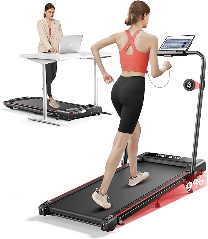 4 in 1 Walking Pad Treadmill with Incline and Handle, 2.5HP with Dual Display and Mute Control, Foldable Under Desk Treadmills for Home with App Bluetooth Folding Treadmill for Small Space