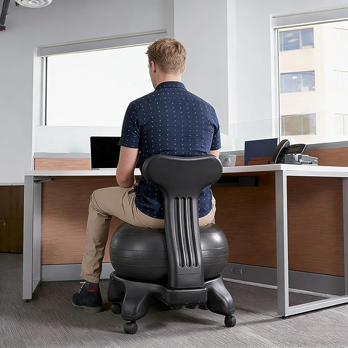Balance Ball Office Chair with Back Support & Wheels, Ergonomic Stability Ball Chair for Desk Sitting, Yoga Ball Seat for Active Sitting(Style F)
