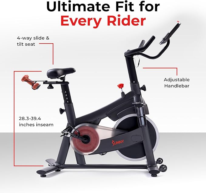 Sunny Health & Fitness Smart Magnetic Cycling Bike with Free SunnyFit App Connection, Stationary Indoor Cardio Exercise Equipment