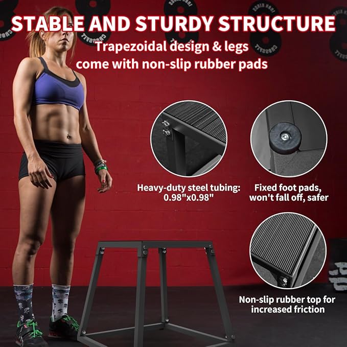 PeakPursuit Plyometric Jump Box - Heavy-Duty Steel Plyo Box with Anti-Slip Rubber Pads, Set of 12, 18", 24", 30" Box Jump Platforms for Strength & Conditioning Training, Home Gym