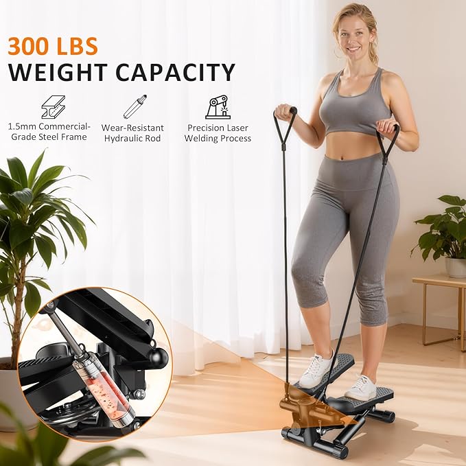 Stair Stepper with Resistance Bands for Home Exercise, Mini Stepper Machine for Indoor Fitness, Portable Home Gym Stepper for Full Body Workout, 300LBS Capacity