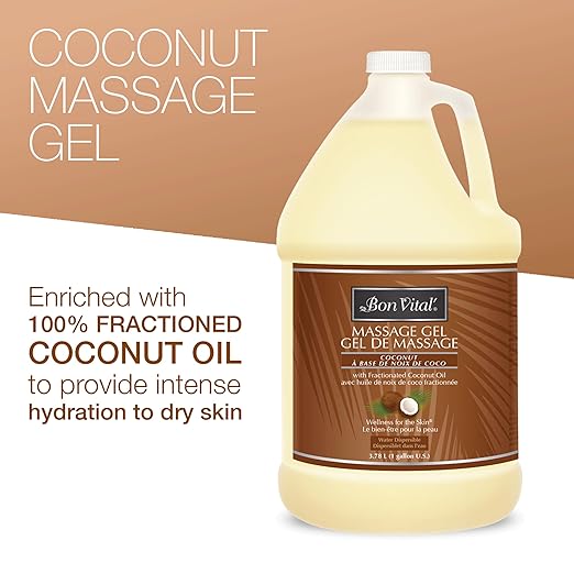 Bon Vital' Coconut Massage Gel, 1 Gallon, Lightweight Formula with Pure Fractionated Coconut Oil, Professional Therapy Lotion, Hydrating and Unscented
