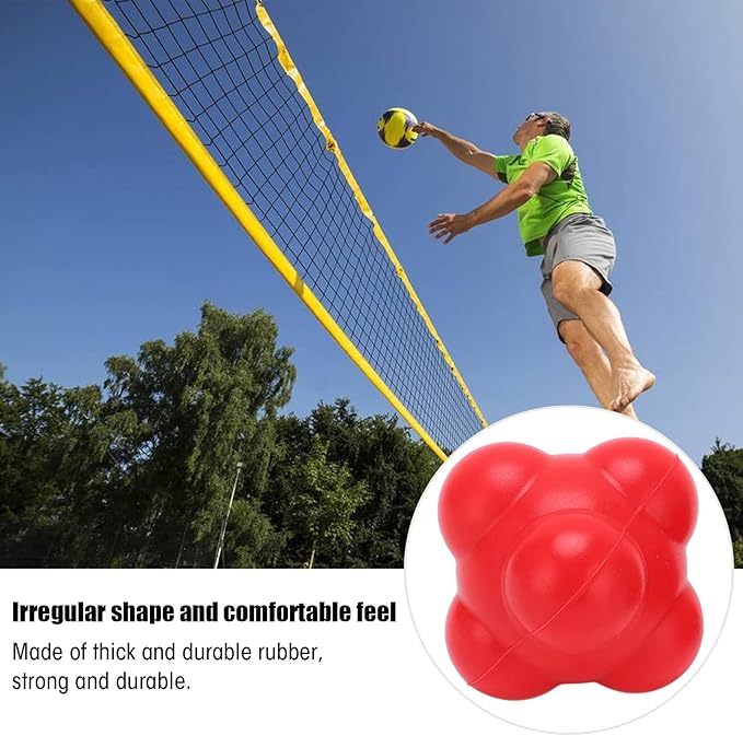 2Pcs Reaction Balls,Mini and Portable Irregular Shape Reaction Balls,Robust Rubber Bounce Reaction Balls for Speed,Strength,Running,Football,Volleyball,Basketball,Baseball(L-Red)