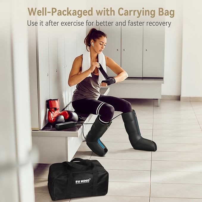 FIT KING Leg Massager with Heat and Compression Therapy, Leg Compression Massage for Circulation, Swollen Leg, RLS Pain & Fatigue Relief, Foot Calf Massager Boots, Recovery Pressure Boots