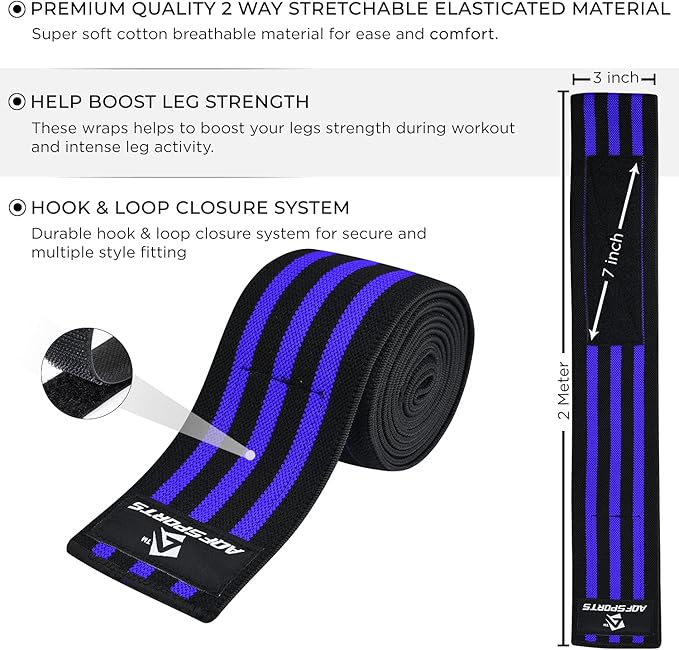 AQF Knee Wraps Weight Lifting Bandage - IPL and USPA Approved Gym Knee Support - Heavy Duty 78” Elasticated Support Straps Guard Powerlifting, Squatting (Pair)
