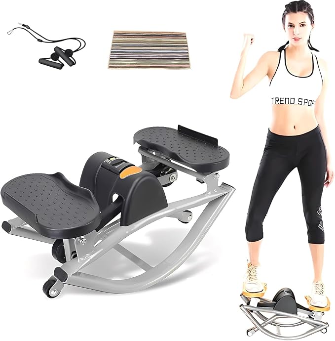 U-Shaped Rock Stepper, with Resistance Band & Mat - Side to Side Low-Impact Fitness Stepper for Home Workout, Compact for Legs Glutes Abs, Rock Stepper with Digital Display
