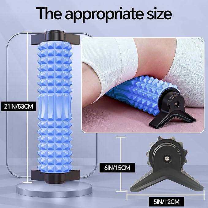 Foam Roller with Detachable Stand, 18” Deep Tissue Massage Roller, Beginner-Friendly Support Design for Muscle Recovery, Home Workout & Fitness - Blue