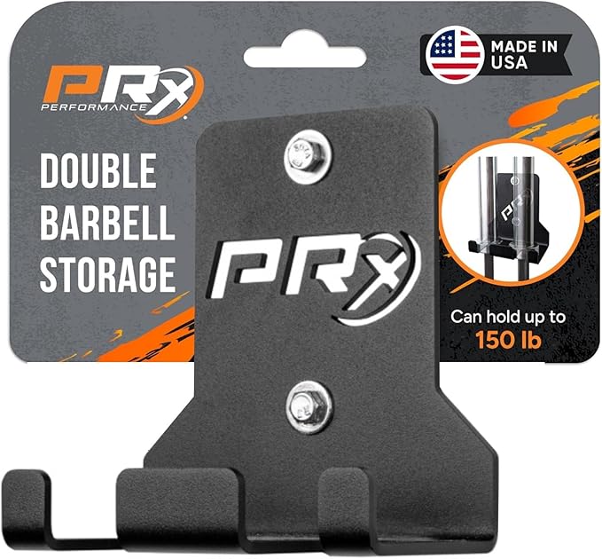 PRx Performance Wall-Mounted Barbell Storage Rack - Space-Saving 2-Bar Holder for Home & Commercial Gym, American-Made, Durable Fitness Equipment, Ideal for Workout and Garage Gym Accessory, Black
