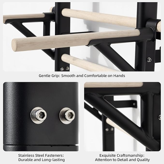 Swedish Ladder Dip Bar Attachment, Fits TS003A Ladder, Wood Stall Bar for School, Physical Therapy and Gymnastics, Multi-grip