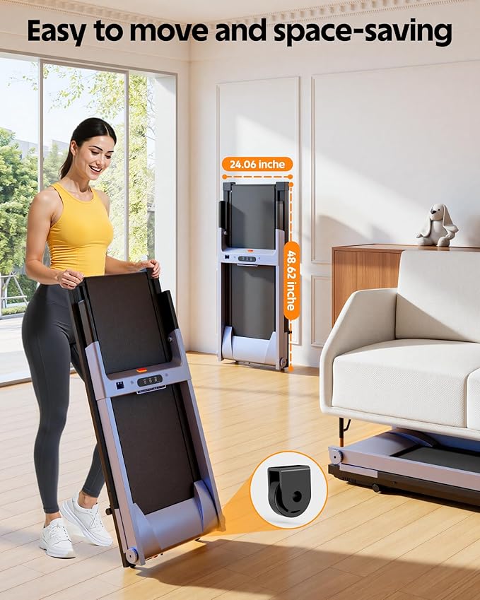 DeerRun Foldable Treadmill for Home with 5% Manual Incline and Handlebar, 0.6–7.5 MPH for Walking and Running, 3.0 HP, 300 lb Capacity, App & Remote Control